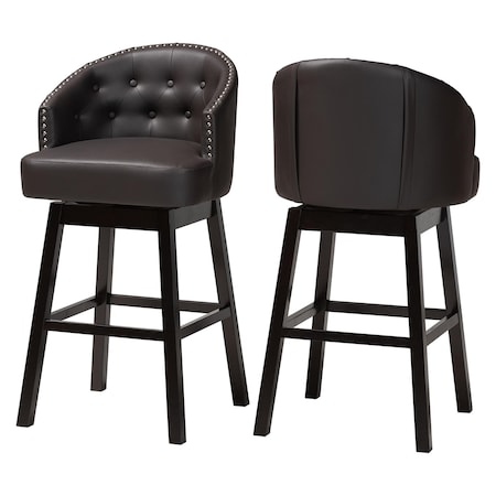 Baxton Studio Brown Faux Leather Tufted Swivel Barstool with Nail heads Trim 120-6597